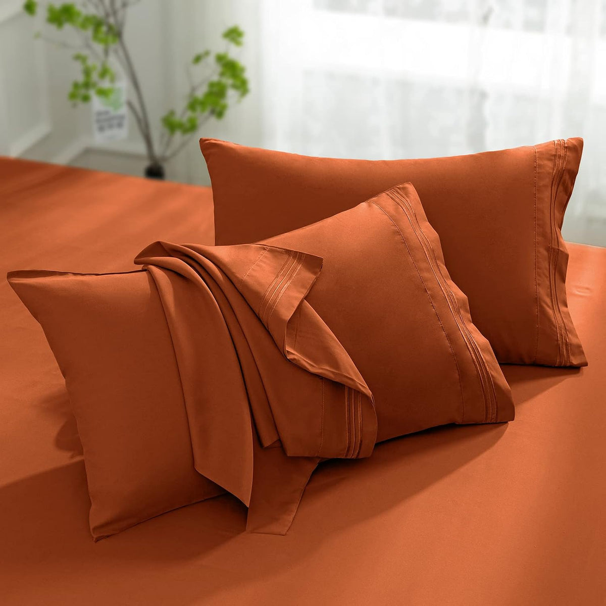 Aormenzy Microfiber Pillow Cases, Standard Size, Burnt Orange, Set of 2