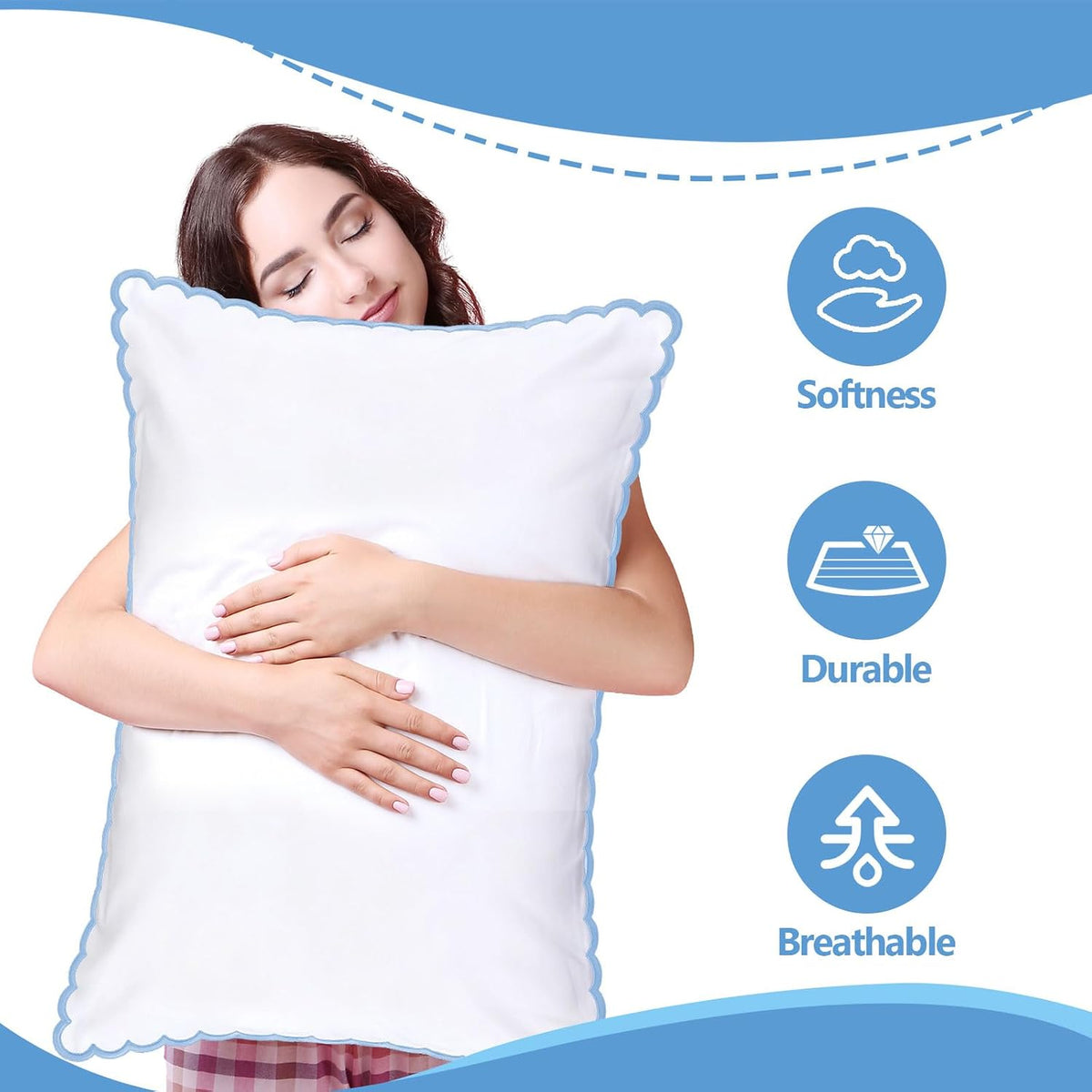 Frienda 2 Pcs Scalloped Pillowcase Microfiber Pillow Cover,Blue,26" X 20"