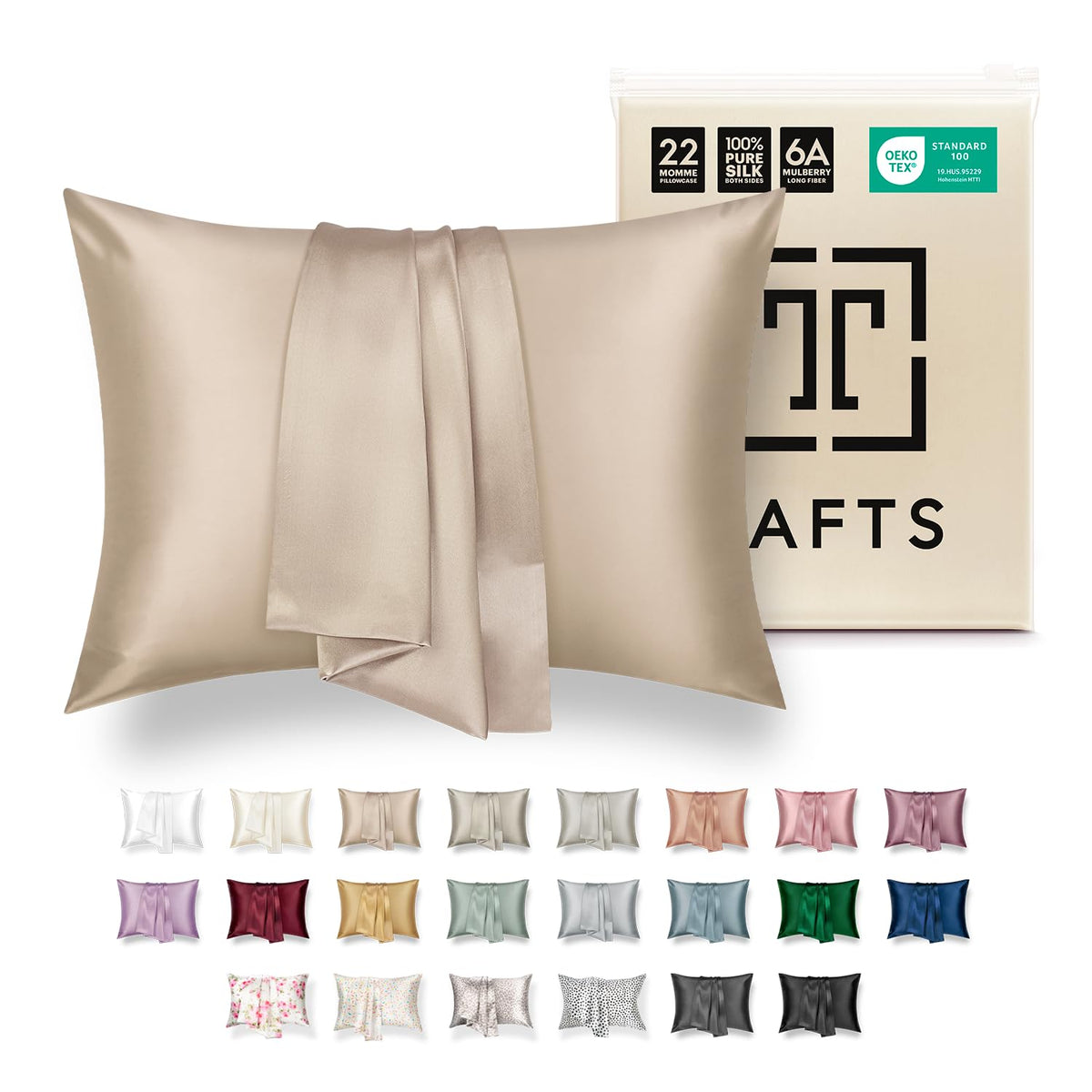 Tafts Pillow Cases - 22mm 100% Pure Mulberry 6A Silk Pillowcase for Hair & Skin with Zipper Closure, Cooling, Natural, Organic, Double Sided Silk Pillow Case (Ivory White, Queen 20x30 1pc)
