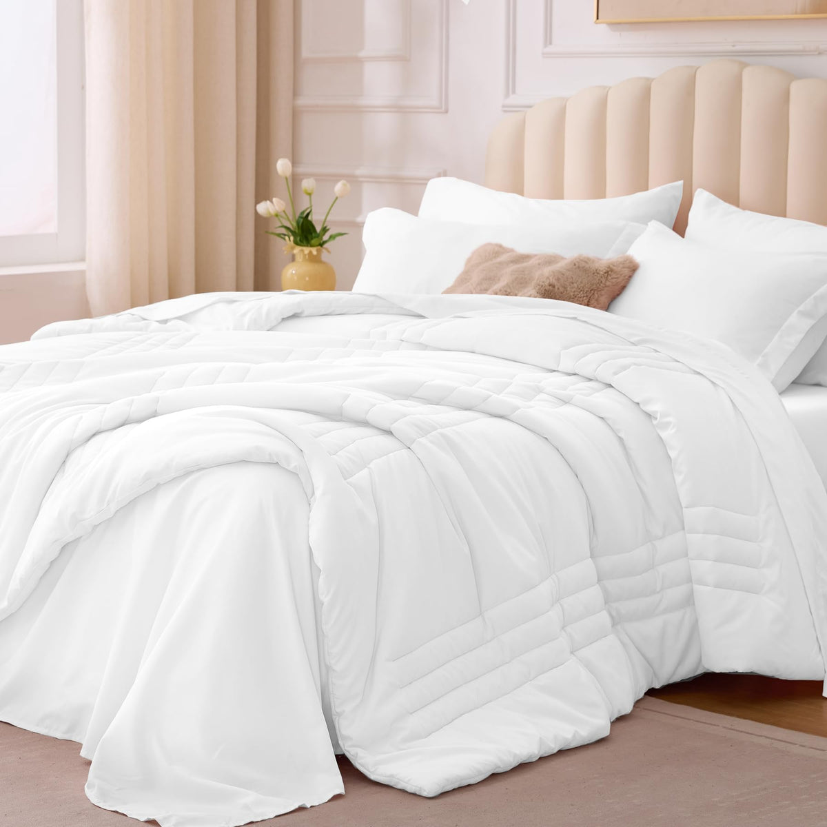 Queen Comforter Set with Sheets, 7-Piece Bed in a Bag Queen Black