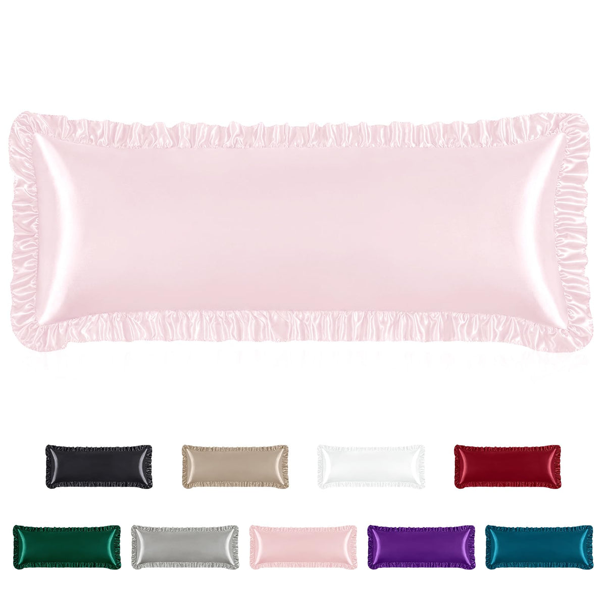 Homiest Blush Pink Ruffle Satin Pillowcase Set of 2, Standard