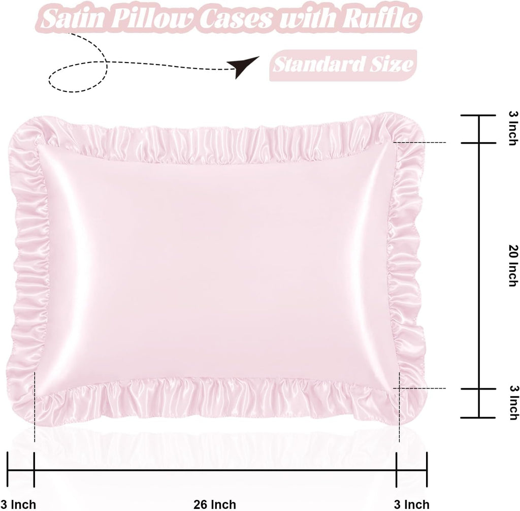 Homiest Blush Pink Ruffle Satin Pillowcase Set of 2, Standard