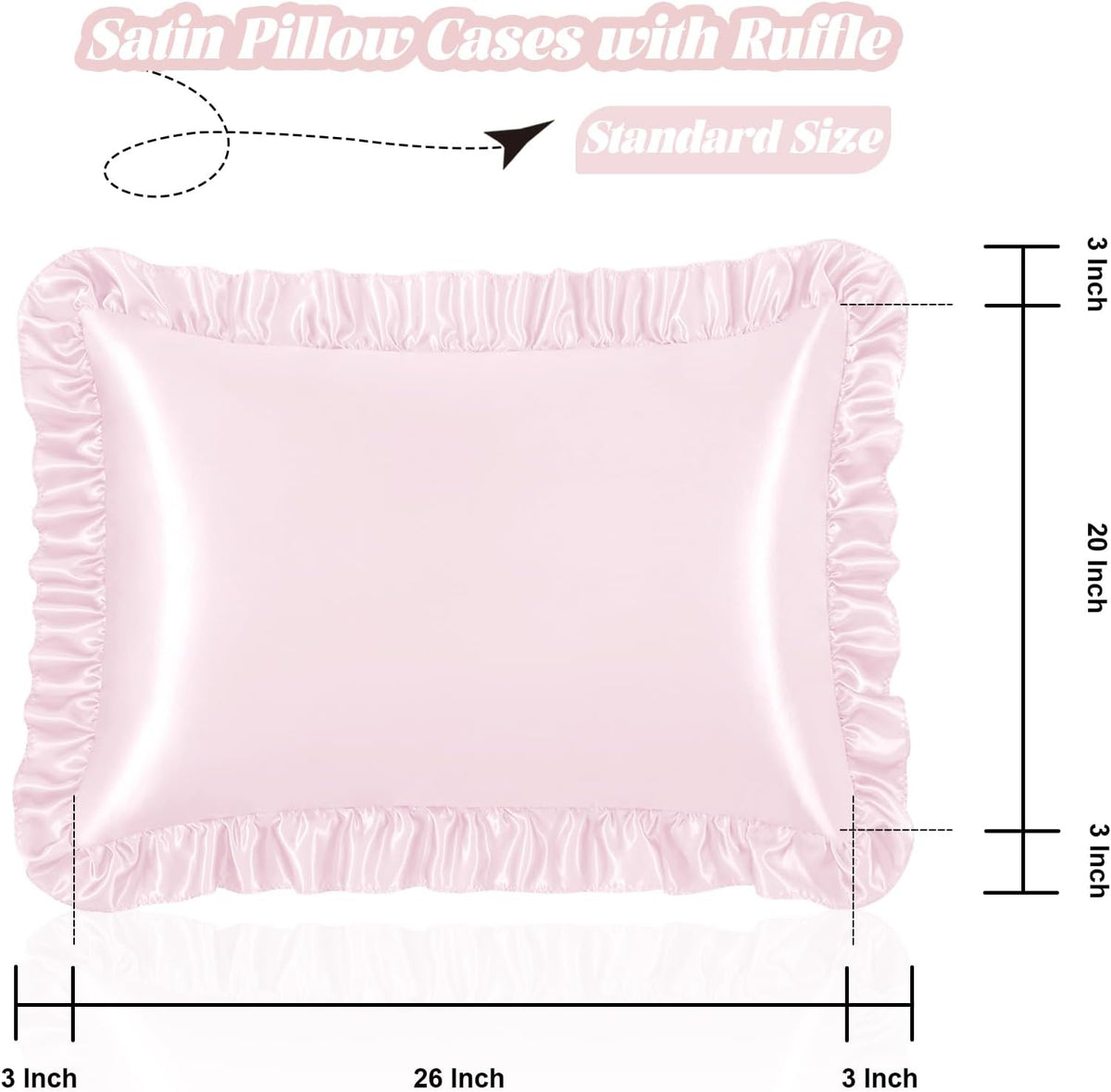Homiest Blush Pink Ruffle Satin Pillowcase Set of 2, Standard