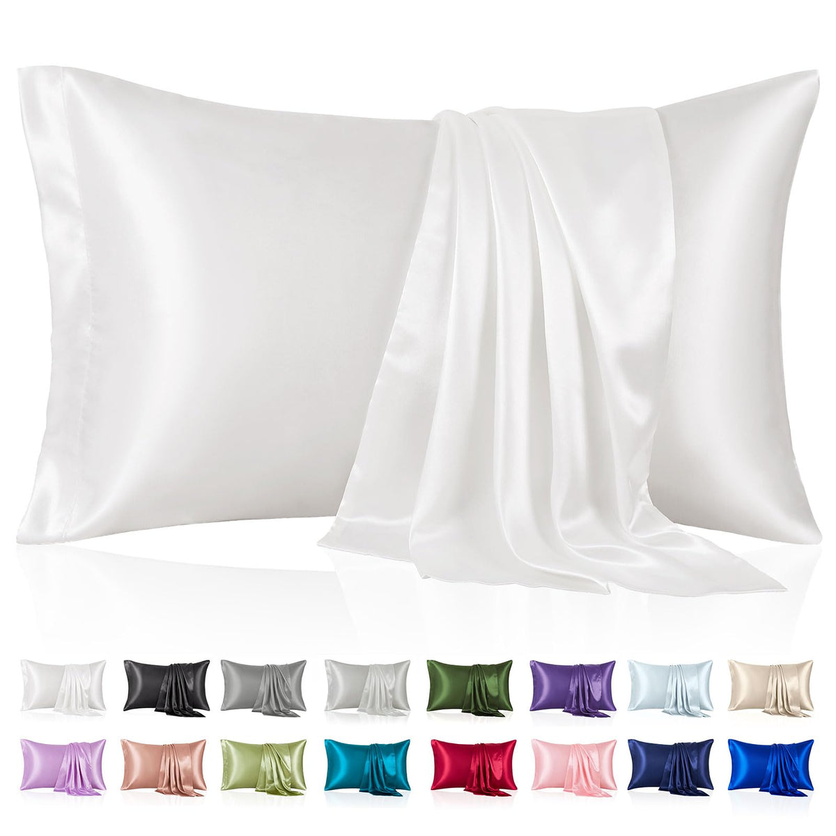 Silk Like Satin Pillowcase Standard Size, Royal Blue, 2 Pack, 20x26 Inches