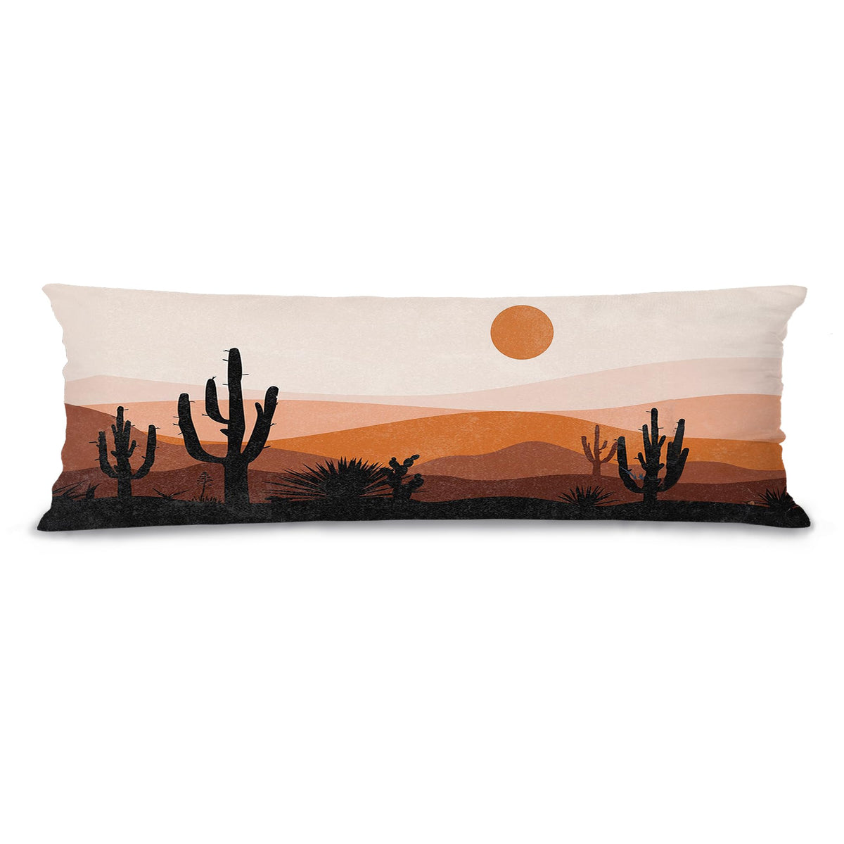 Boho Orange Sun Sunshine 20x54 Body Pillow Cover Case, Mid Century Modern Boho Horizontal Sunset Sunrise Decorative Long Hug Pillow Cases for Bed Couch