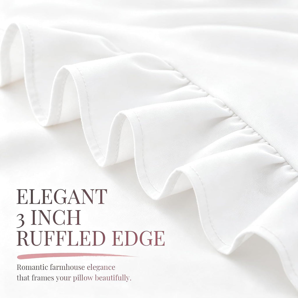 Homiest Ruffle Pillow Cases Standard Set of 2, White, 20x26 in