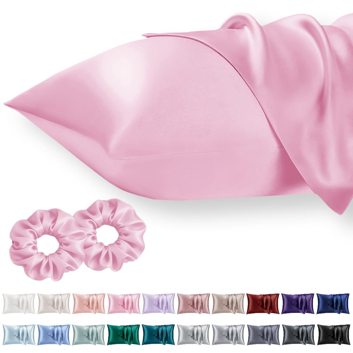 Vielit Queen Satin Pillowcase for Hair 2pc,Similar to Silk Pillow Cases,Easier Care Than Silk Pillowcase,Gifts for Women Men,Beige,20x30 & Envelope Closure and 2 Satin Scrunchies