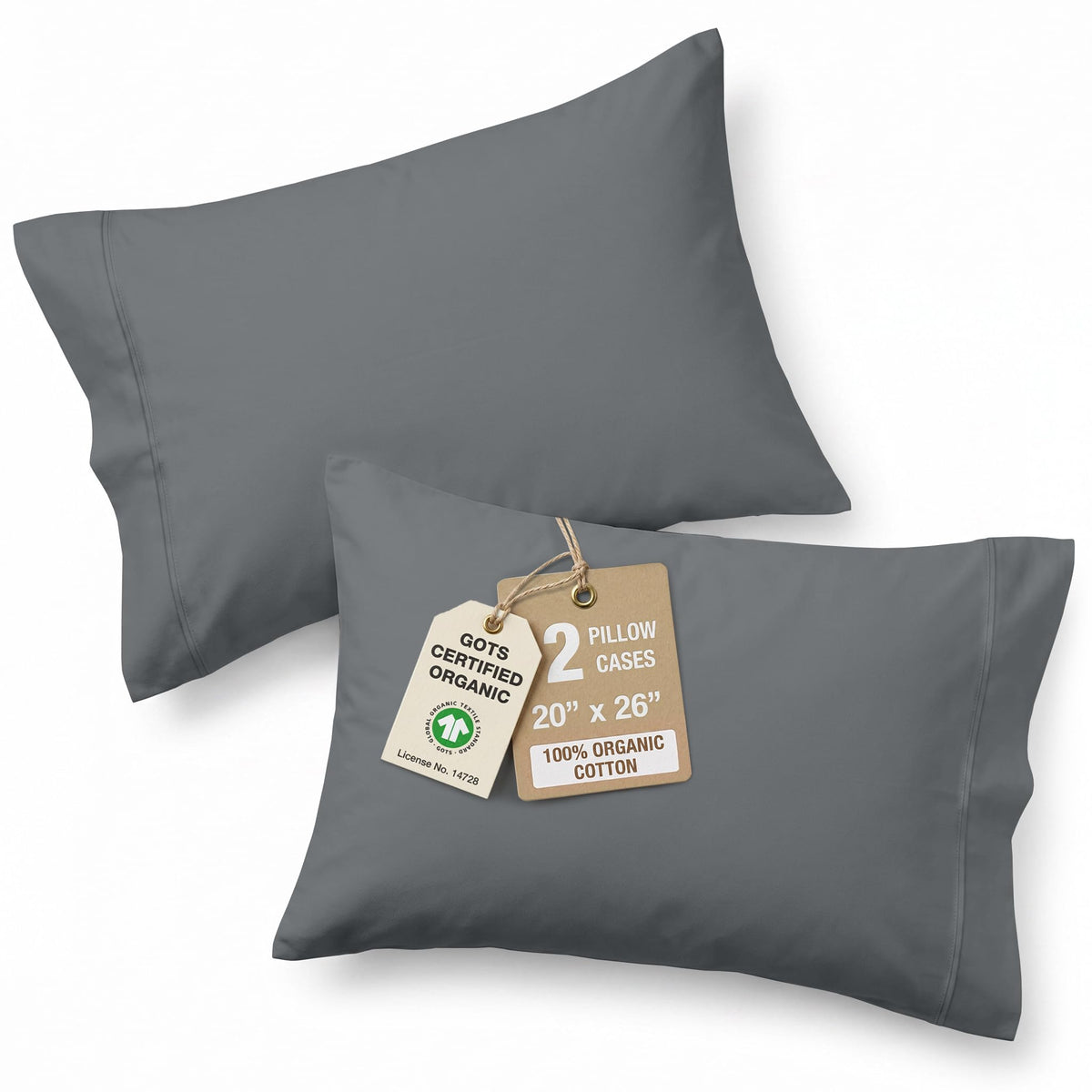 LANE LINEN 100% Organic Cotton Pillow Cases - Standard Size Set of 2 (20"x26") - Soft White Pillow Cases
