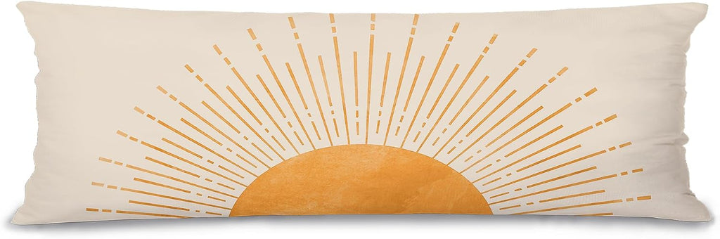 Boho Orange Sun Sunshine 20x54 Body Pillow Cover Case, Mid Century Modern Boho Horizontal Sunset Sunrise Decorative Long Hug Pillow Cases for Bed Couch
