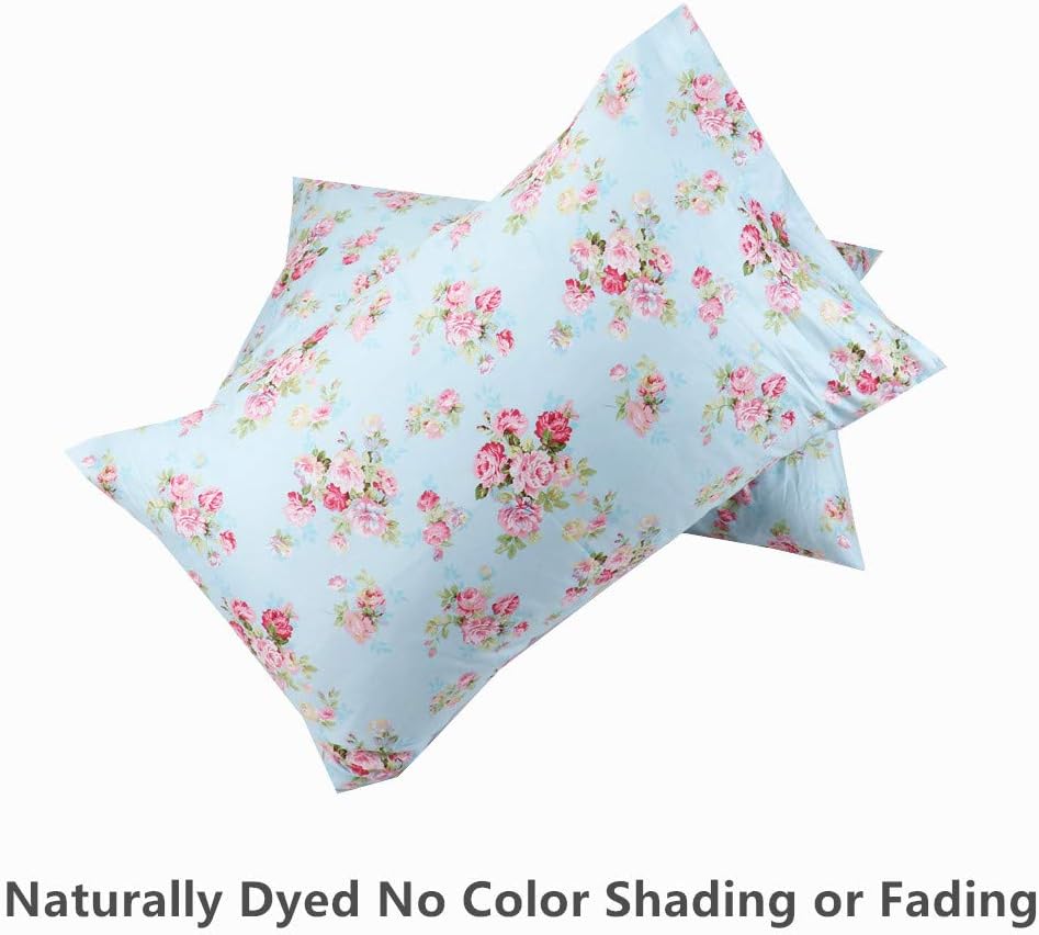 Cotton Pillow Cases Standard Size Set of 2, Flower Printed Queen Pillowcases, Premium Quality Machine Washable