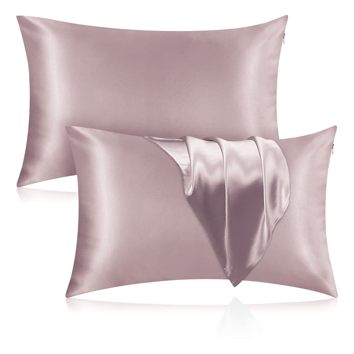 Silk Pillowcase for Hair and Skin, 2 Pack 100% Mulberry Silk Pillowcase 25 Momme, 600 Thread Count, Both Side Pure Silk Pillow Cover with Hidden Zipper (Beige, Standard 20''×26'')