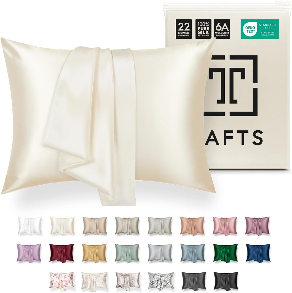 Tafts Pillow Cases - 22mm 100% Pure Mulberry 6A Silk Pillowcase for Hair & Skin with Zipper Closure, Cooling, Natural, Organic, Double Sided Silk Pillow Case (Ivory White, Queen 20x30 1pc)