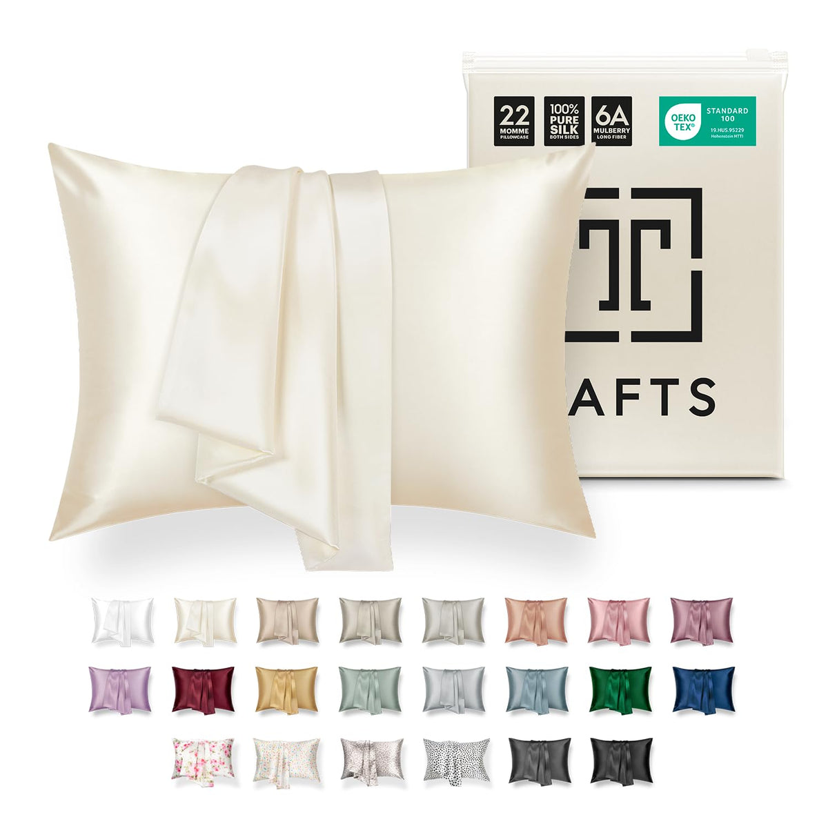 Tafts Pillow Cases - 22mm 100% Pure Mulberry 6A Silk Pillowcase for Hair & Skin with Zipper Closure, Cooling, Natural, Organic, Double Sided Silk Pillow Case (Ivory White, Queen 20x30 1pc)