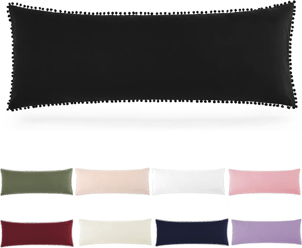 Pom Poms Pillow Shams King Size Set of 2, Olive Green Decorative Pillowcases with Envelope Closure, Soft Microfiber Shams Cover with Pom Pom Trim, Wrinkle Resistant (20 x 36 Inches)