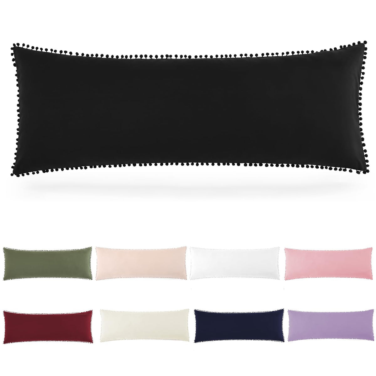 Pom Poms Pillow Shams King Size Set of 2, Olive Green Decorative Pillowcases with Envelope Closure, Soft Microfiber Shams Cover with Pom Pom Trim, Wrinkle Resistant (20 x 36 Inches)