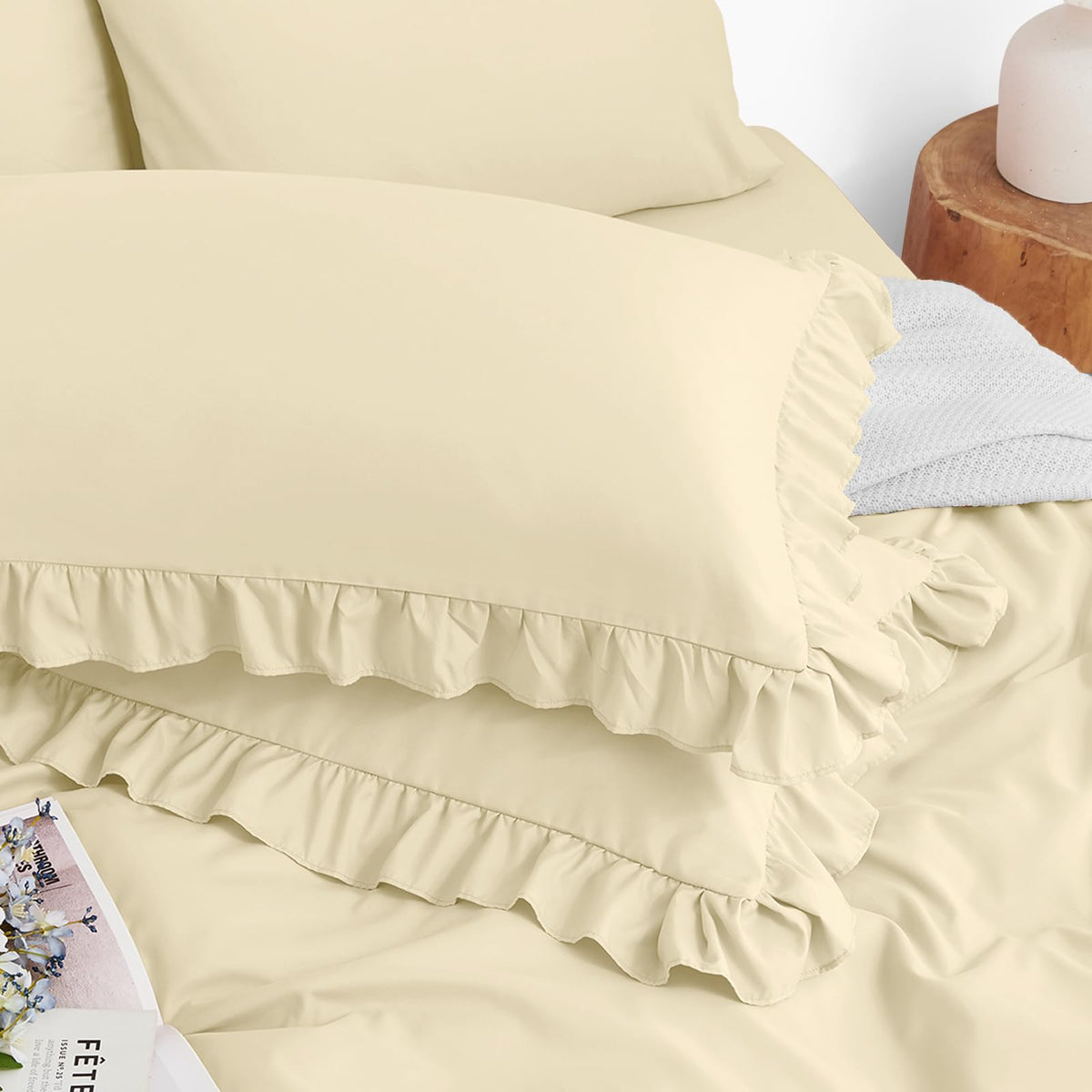 Horbaunal 2 Pack White Ruffle Pillowcases Standard Size, 20" x 26"