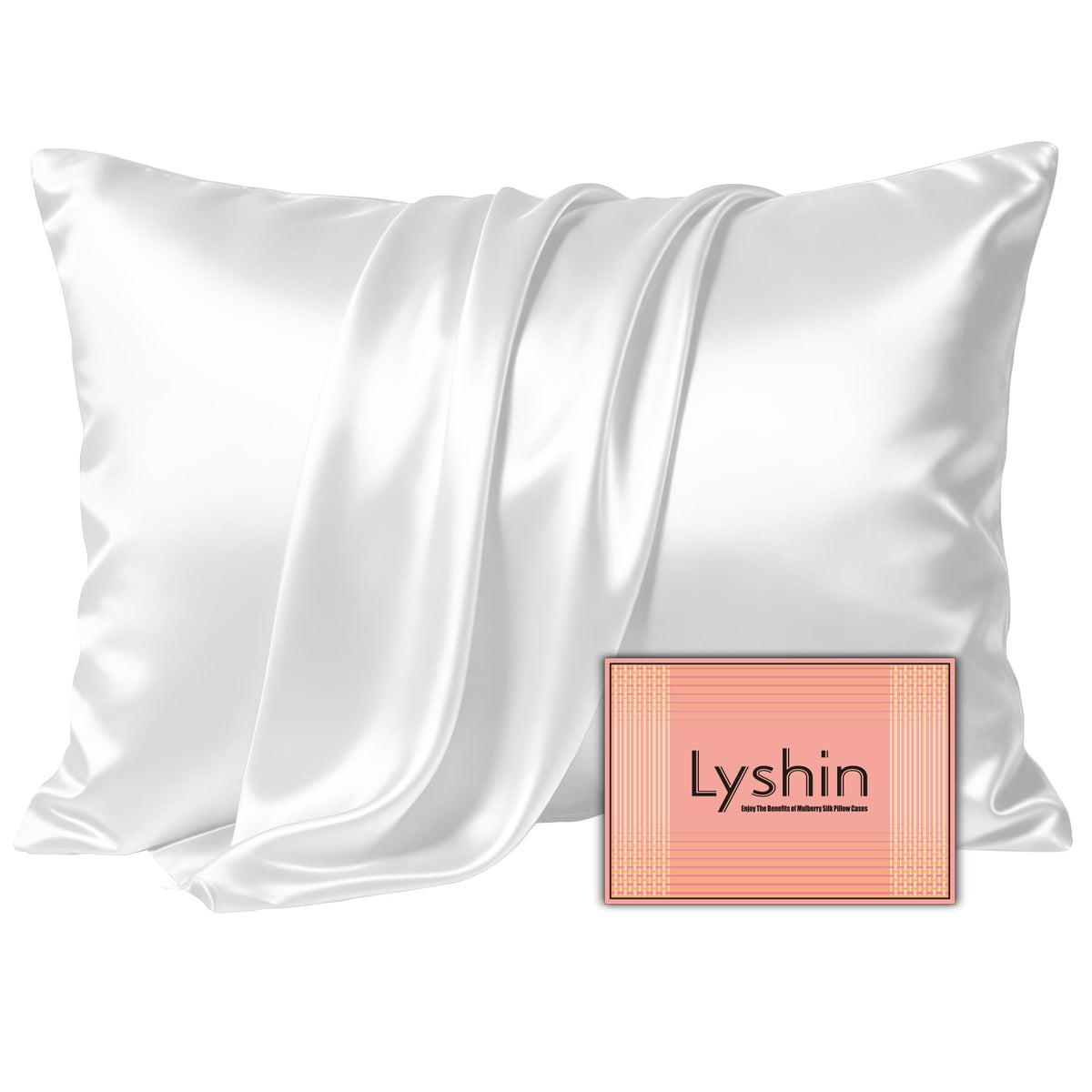 LYSHIN Silk Pillow Cases 2 Pack Standard Size with Zipper, Champagne