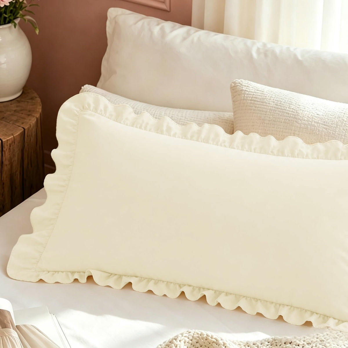 Homiest Ruffle Pillow Cases Standard Set of 2, White, 20x26 in
