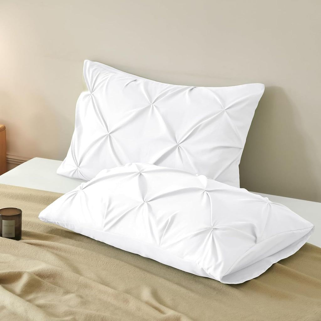 VACVELT 2pc White Pintuck Pillow Shams Standard, Envelope Closure