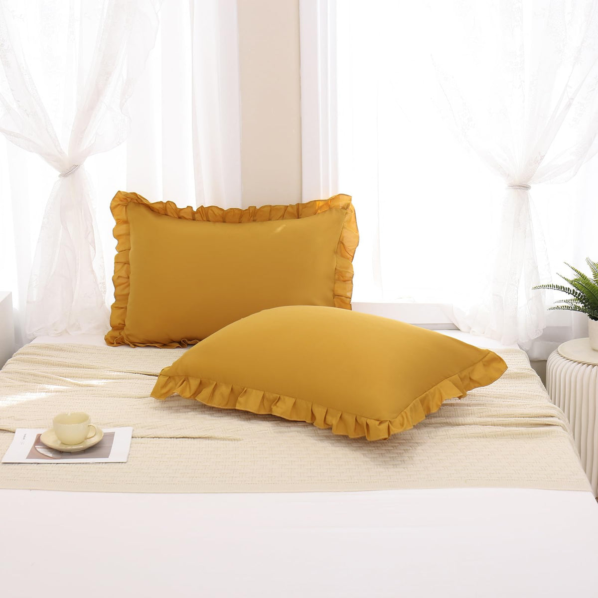 Boho White Body Pillowcase 20x54in - Ruffled Fringe Decor Sham