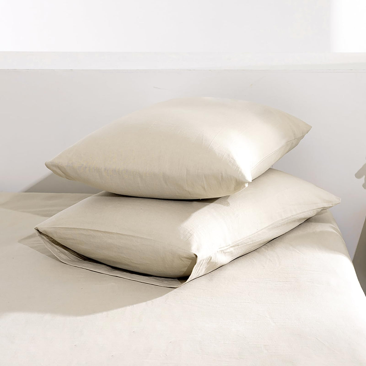 TUMEI 100% Linen King Pillow Cases Set of 2 (20"x36"), White Natural Linen