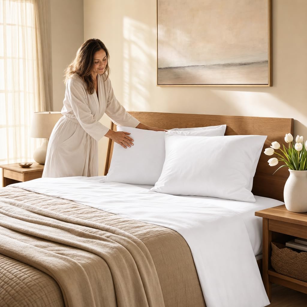 Pacific Linens White Percale Pillow Cases 12 Pack – Soft Hotel Luxury, Wrinkle Free, 200 Thread Count Polly Cotton Blend, Commercial Grade Bedding