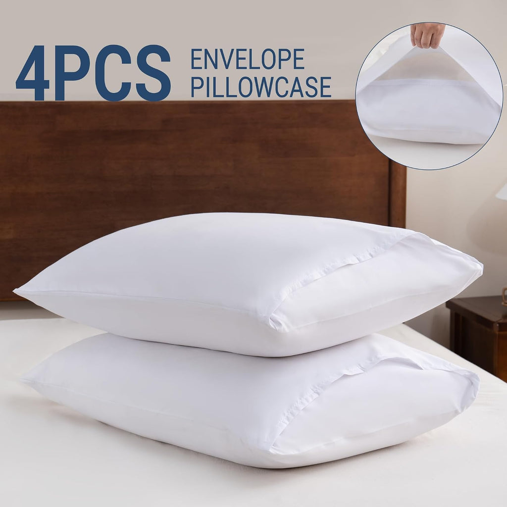 CULVE White Pillow Cases King 4 Pack, Microfiber Pillowcase, 20x36