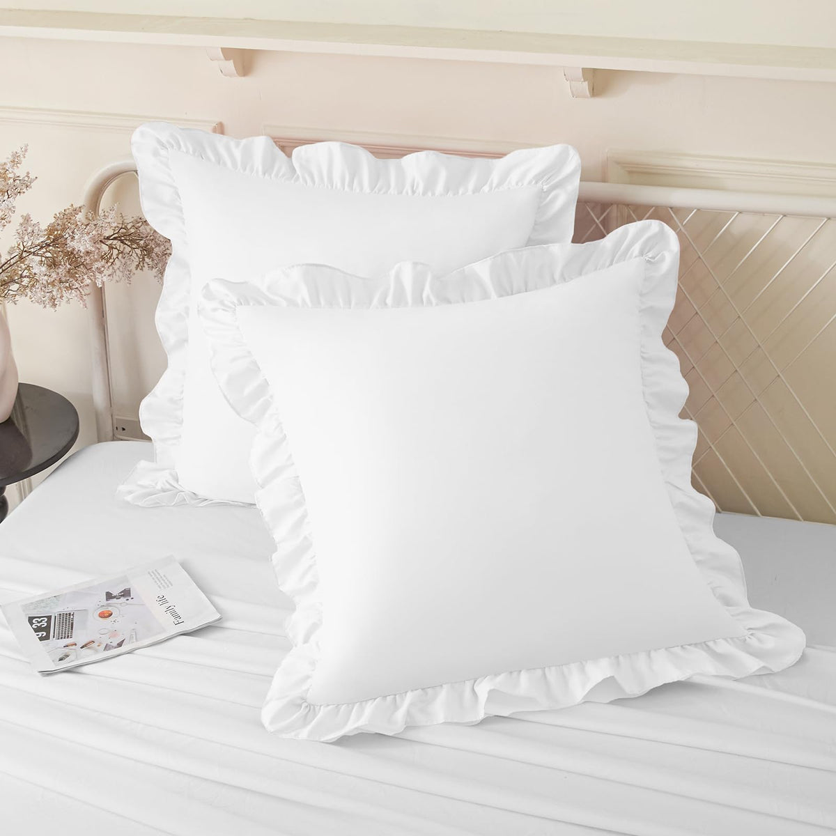 KKJIAF 2 Pack Ruffle Pillow Cases 26x26 Inches, Dusty Blue