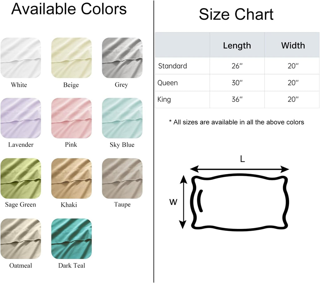 WINLIFE Standard Pillowcases Set of 2 100% Egyptian Cotton, Bright White