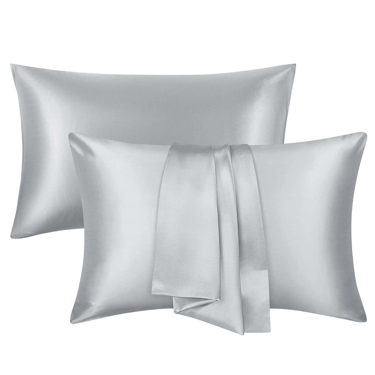 Silk Satin Pillow Cases Standard Size Set of 2 with Envelope Closure Skin & Hair Friendly Gifts for Women Men 20"x 26" Black