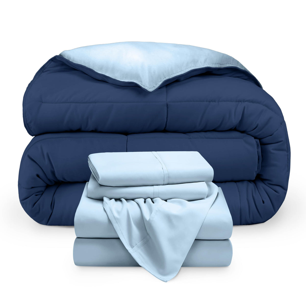 Bare Home Reversible Bed-in-A-Bag Comforter & Sheet Set - Queen - Down Alternative - Soft - Bedding Set (Queen, Light Grey/Grey)