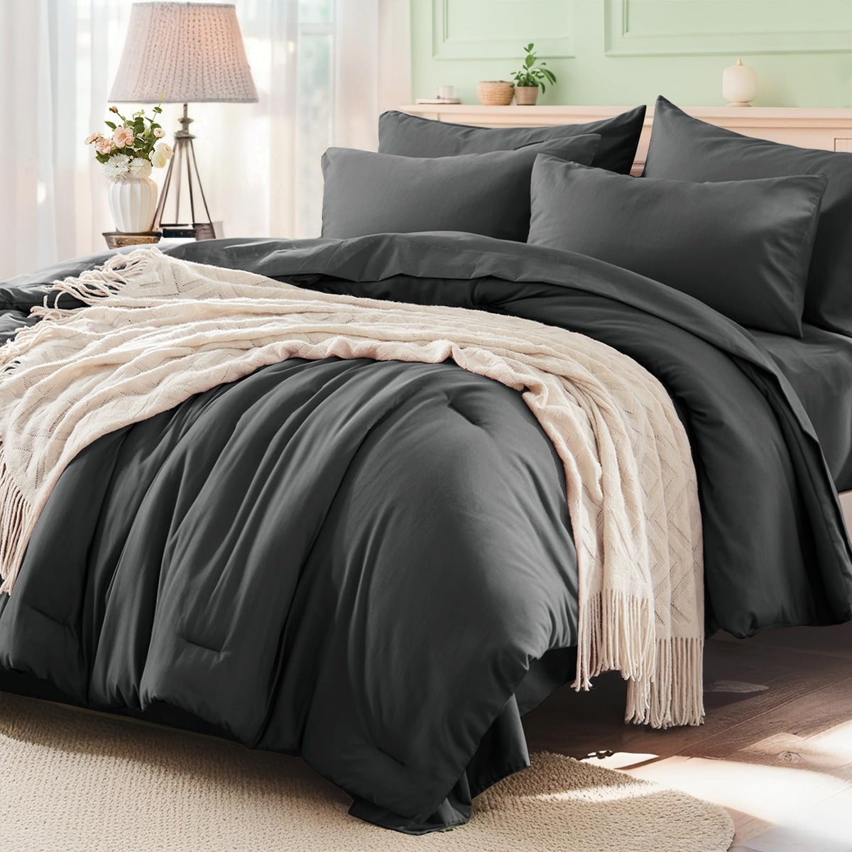 Anluoer Full Size Comforter Sets, 7 Piece Bed in a Bag Full Bedding Sets