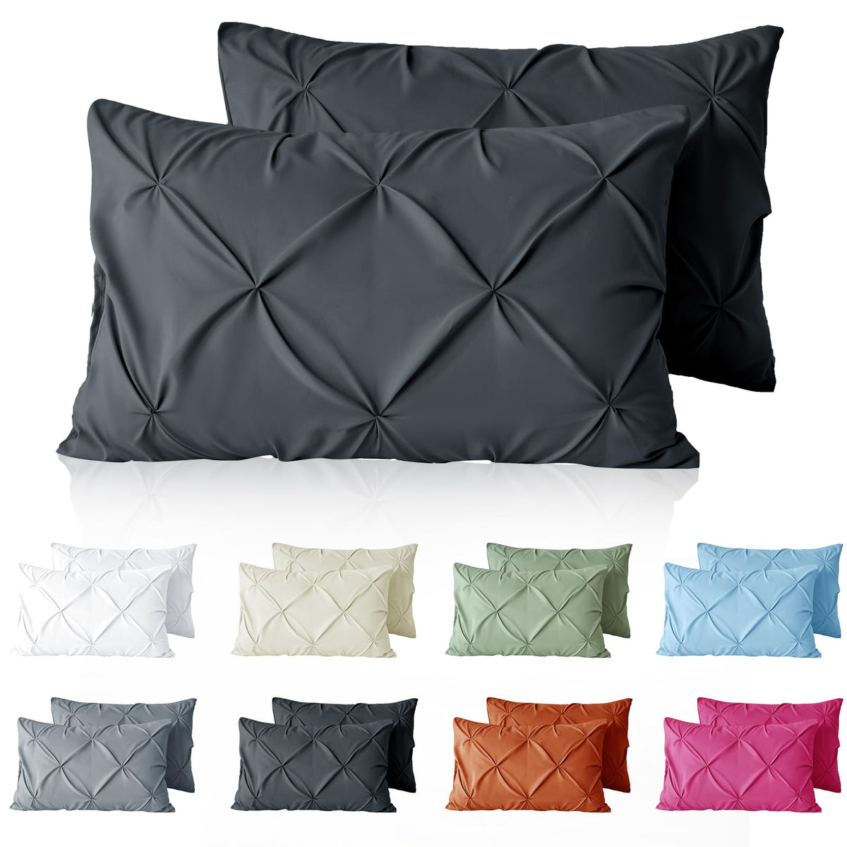 VACVELT 2pc White Pintuck Pillow Shams Standard, Envelope Closure