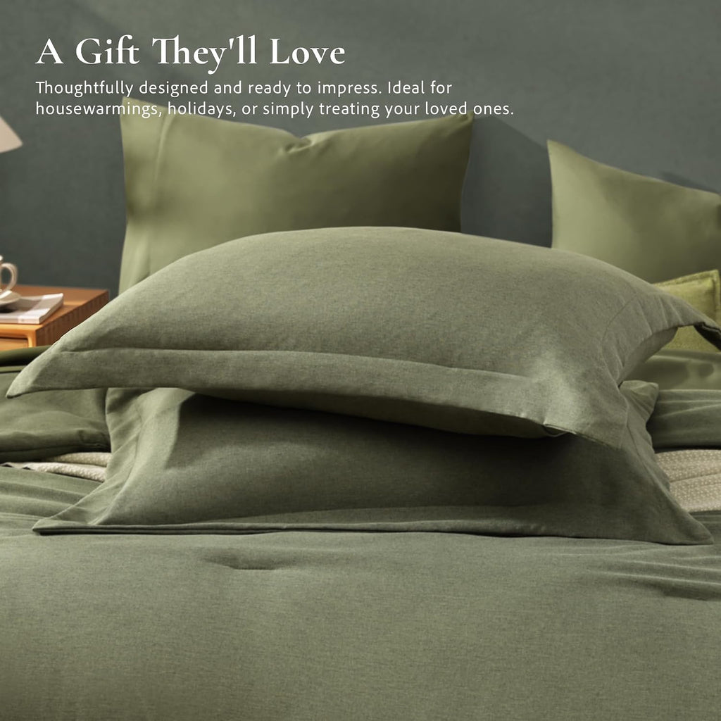 King Bedding Set - 7 Pieces Green Comforter Set King Size Soft Bed in a Bag