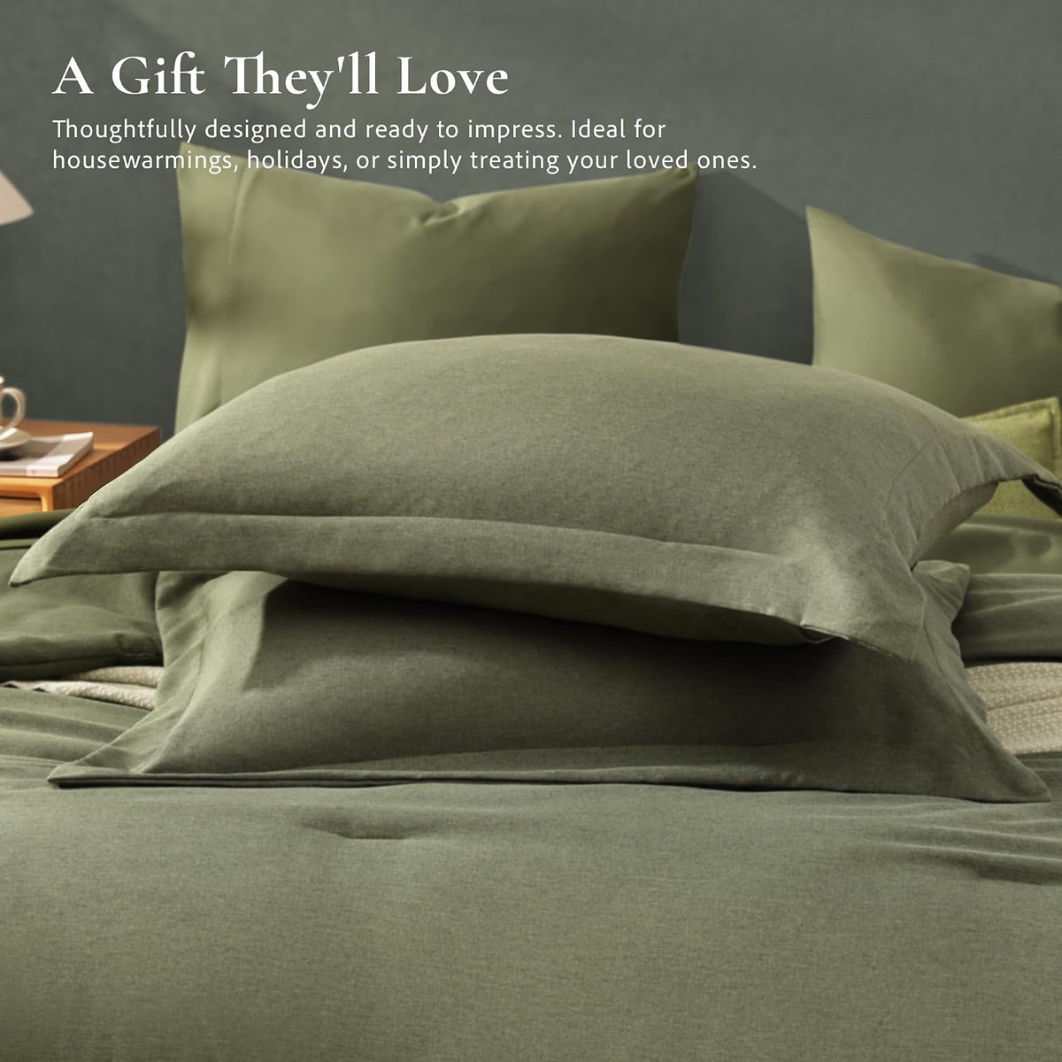 King Bedding Set - 7 Pieces Green Comforter Set King Size Soft Bed in a Bag