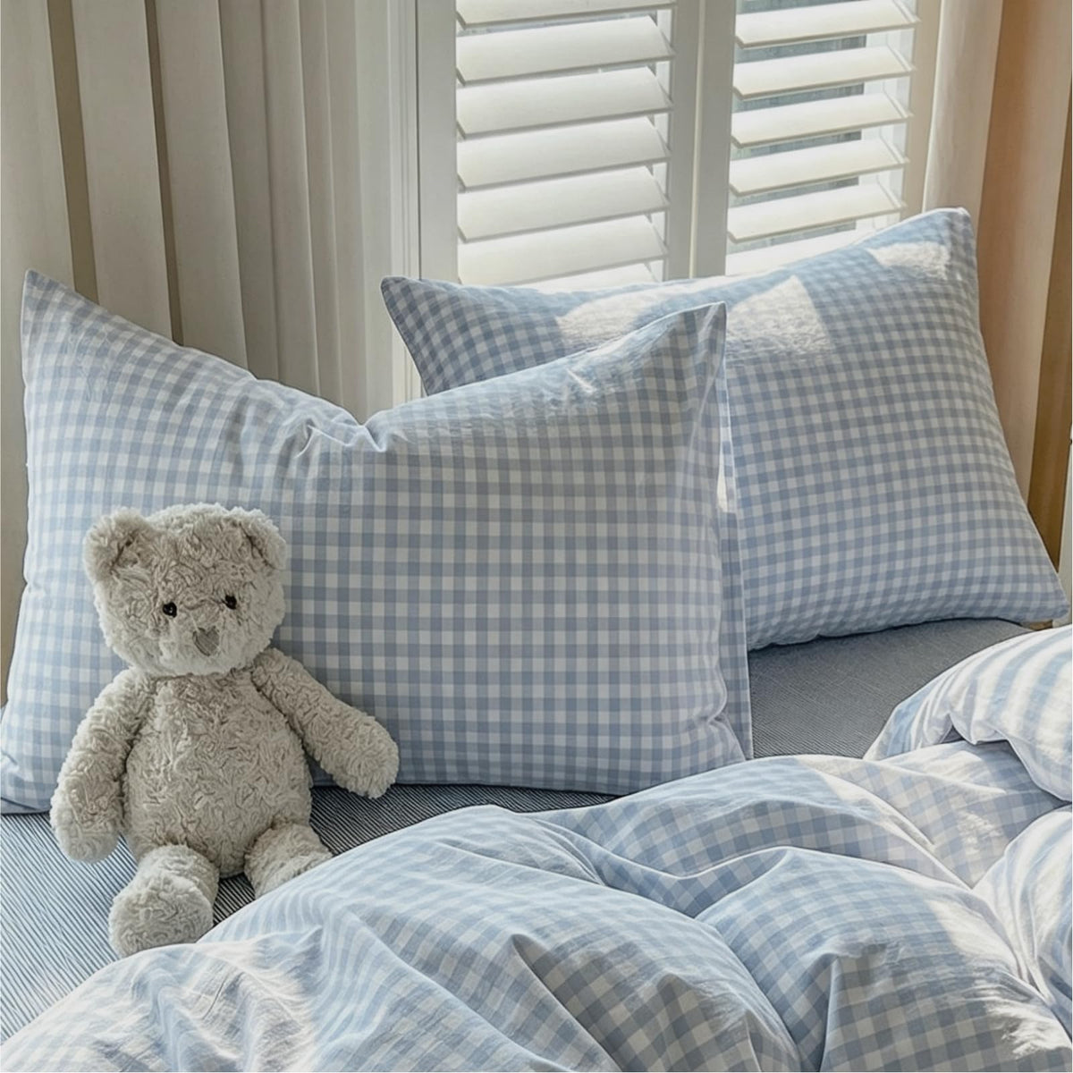 Tan Gingham Pillowcases Set Farmhouse Standard Size Pillow Shams Buffalo Taupe Plaid Pillowcases Set of 2, Grid Checkered Gingham Washed Cotton Pillow Covers with Envelope Closure, 20"×26"
