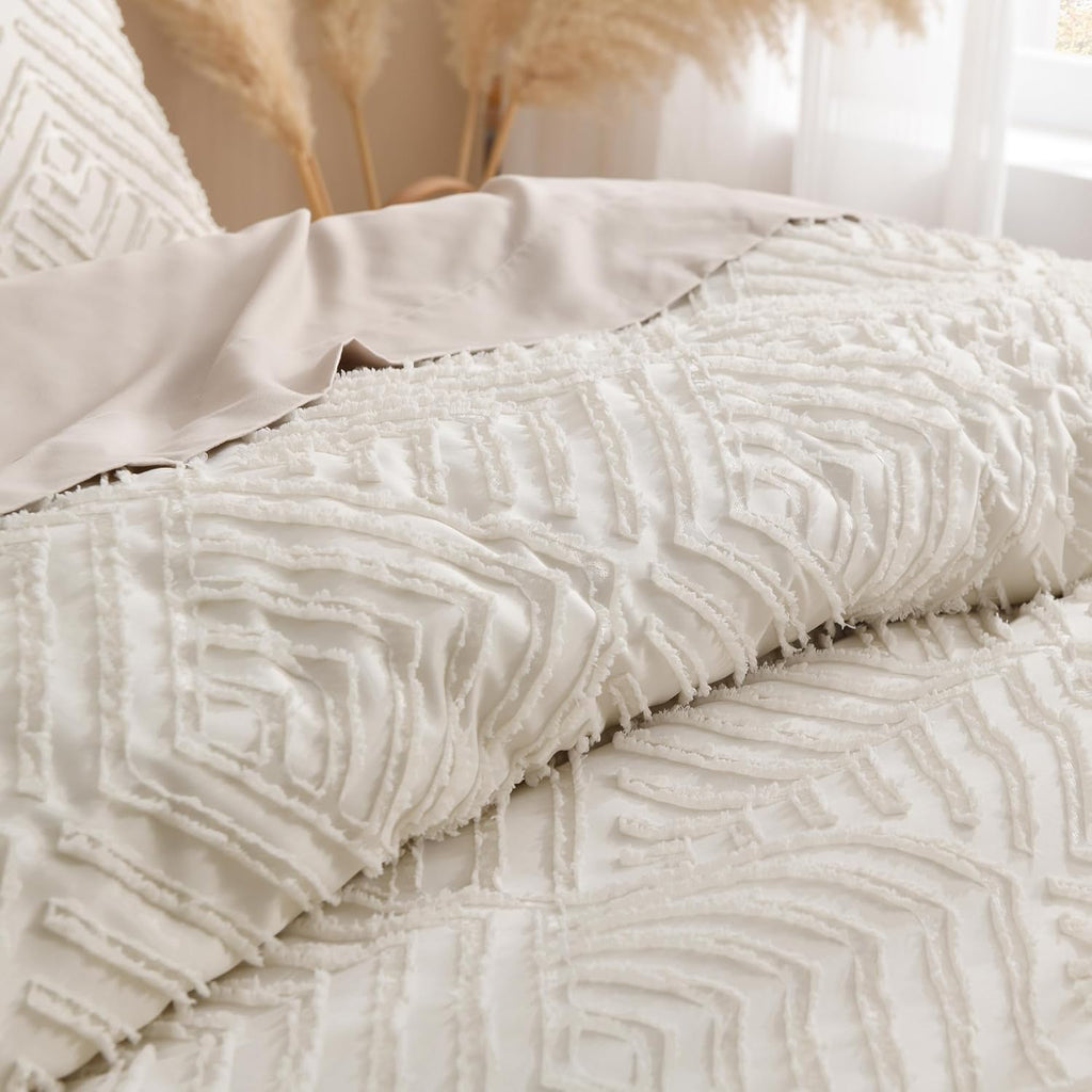 Andency King Size Comforter Set Beige, 3 Pieces Boho Bedding
