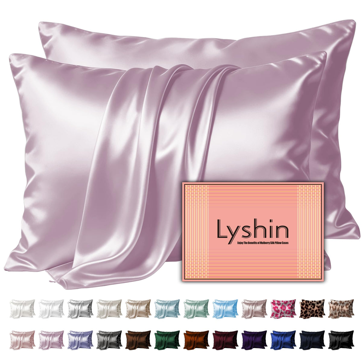 LYSHIN Silk Pillow Cases 2 Pack Standard Size with Zipper, Champagne