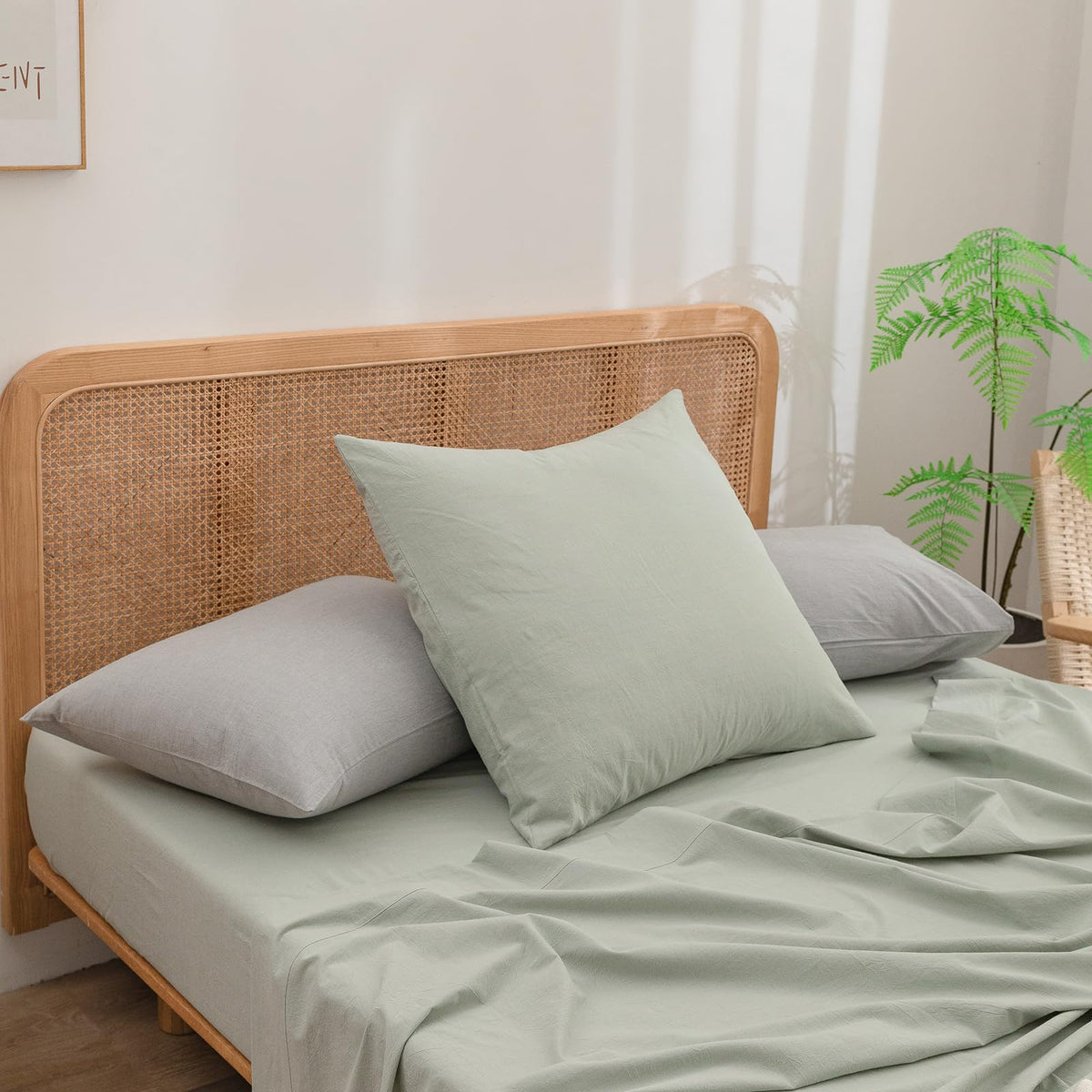 BESTOUCH Washed Cotton Pillowcases Linen Feel Olive Green Body