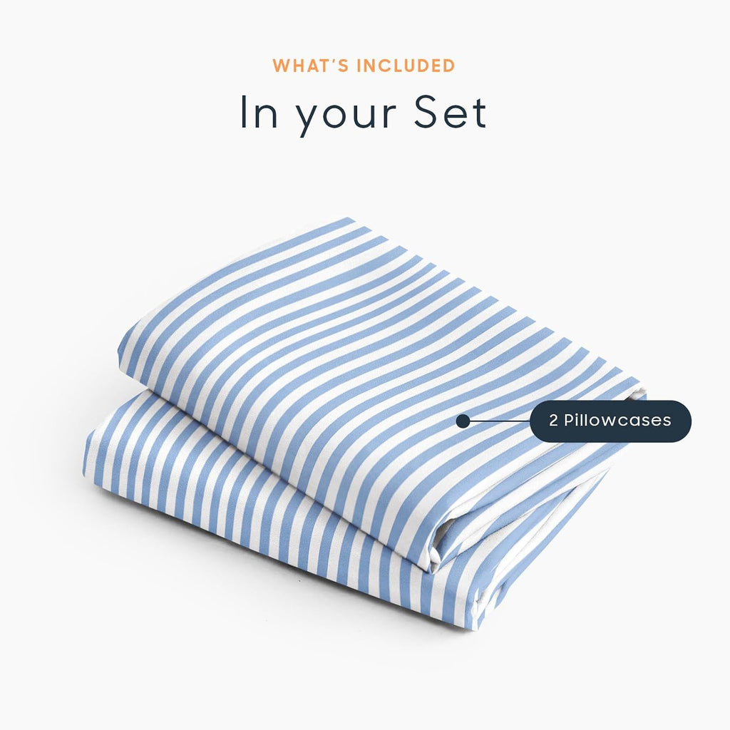 Wake In Cloud - Striped Pillow Cases, Ticking Vertical Pin Stripe Modern Farmhouse Pattern Printed, Set of 2 Soft Pillowcases Pillow Shams Covers, Blue White, Standard Size 20x26 Inches