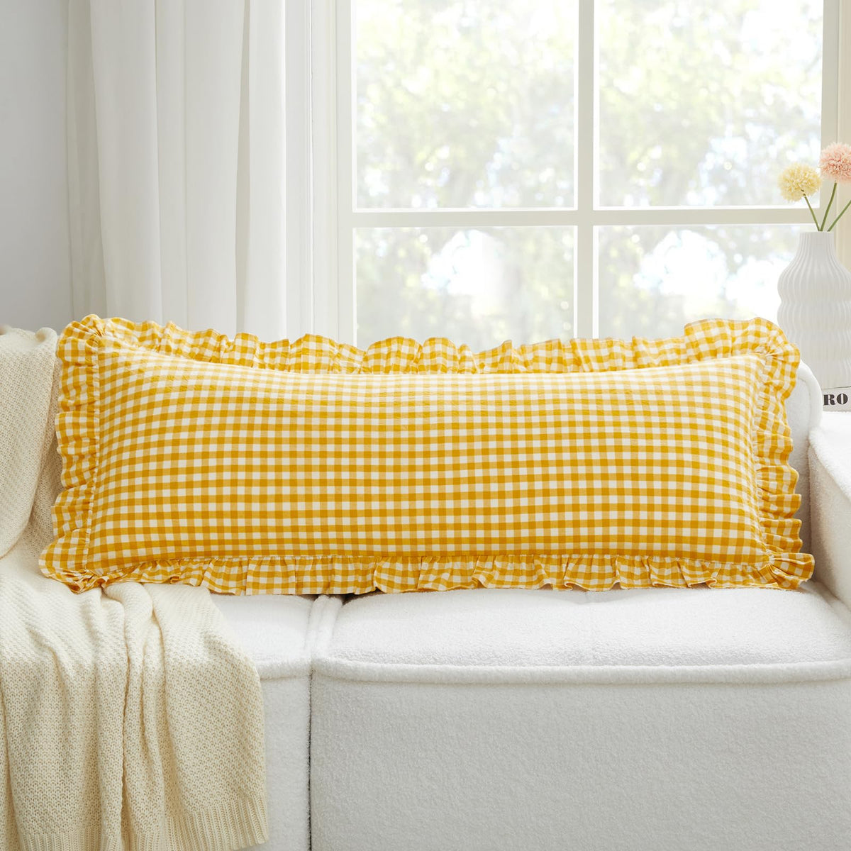 KKJIAF 2 Pcs Plaid Ruffle Pillow Case Standard Size, Sage Green Plaid