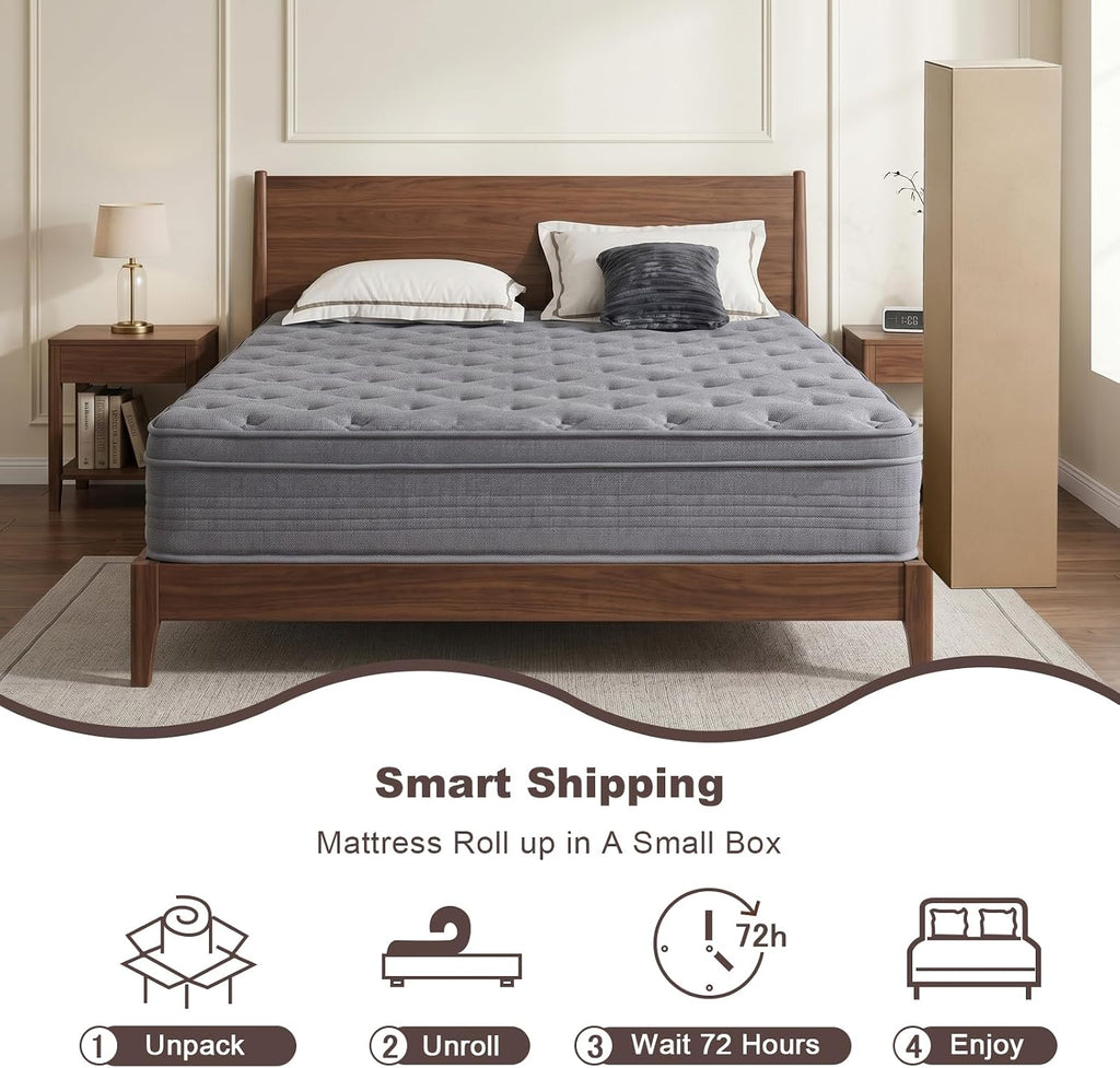 Vantto Queen Mattresses, 12 Inch Queen Size Hybrid Memory Foam Mattress with Upgrade Pocket Springs, Pressure Relief, Breathable Comfort and Durable, CertiPUR-US Certified, Medium Firm