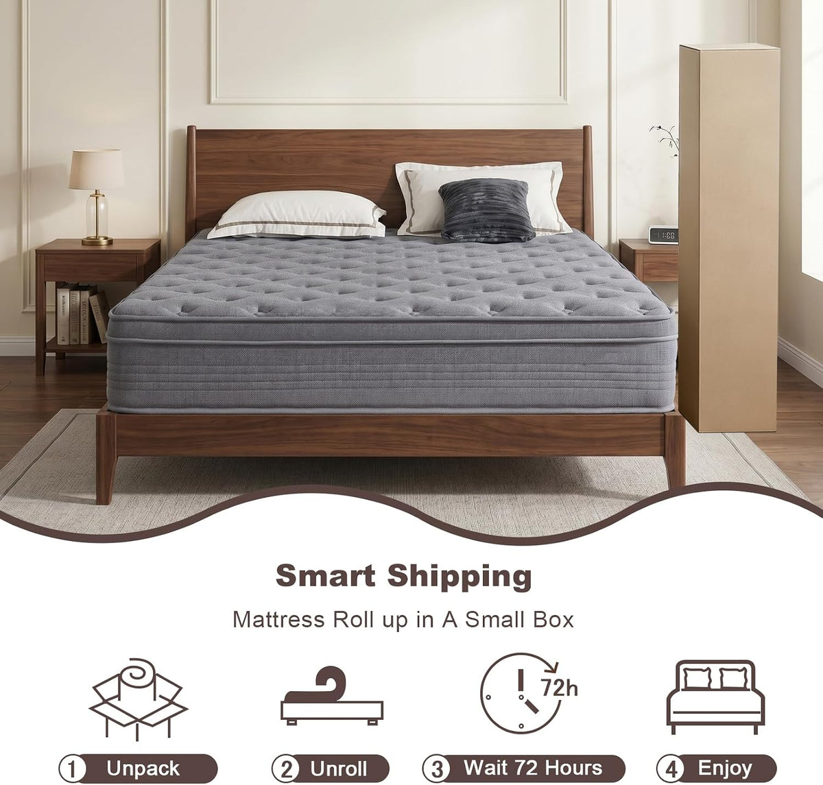 Vantto Queen Mattresses, 12 Inch Queen Size Hybrid Memory Foam Mattress with Upgrade Pocket Springs, Pressure Relief, Breathable Comfort and Durable, CertiPUR-US Certified, Medium Firm