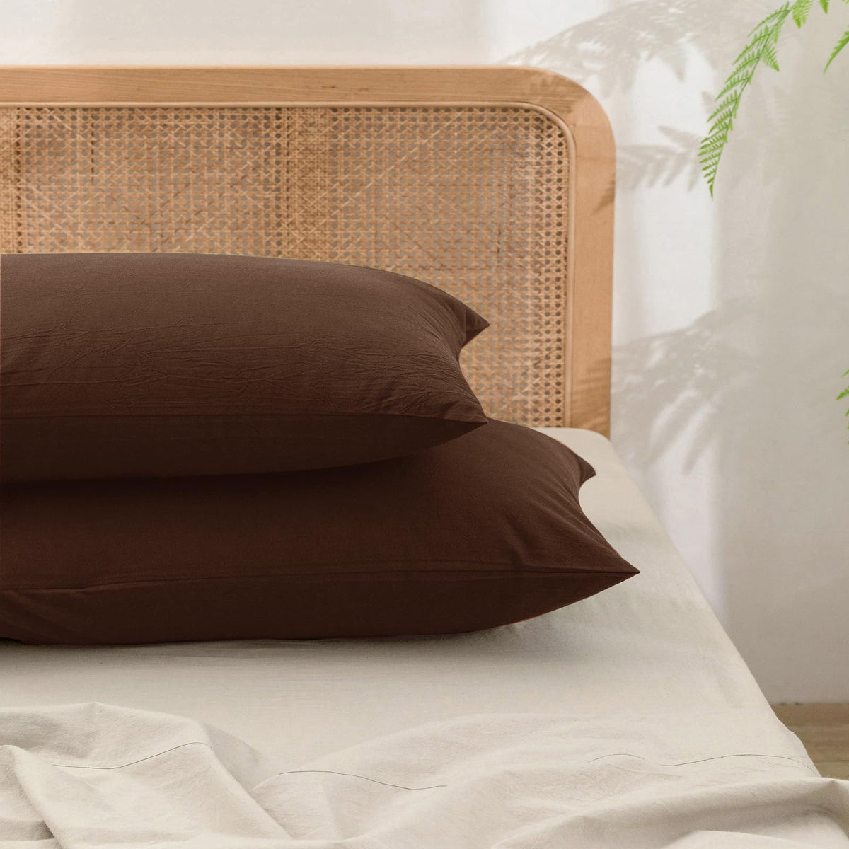 BESTOUCH Washed Cotton Pillowcases Linen Feel Olive Green Body