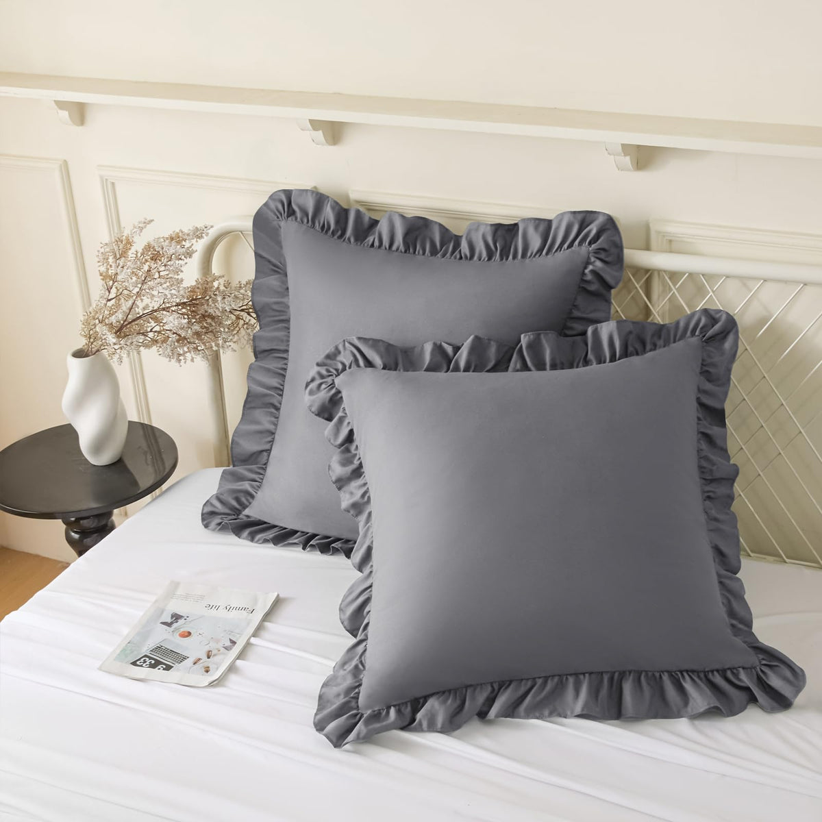 KKJIAF 2 Pack Ruffle Pillow Cases 26x26 Inches, Dusty Blue