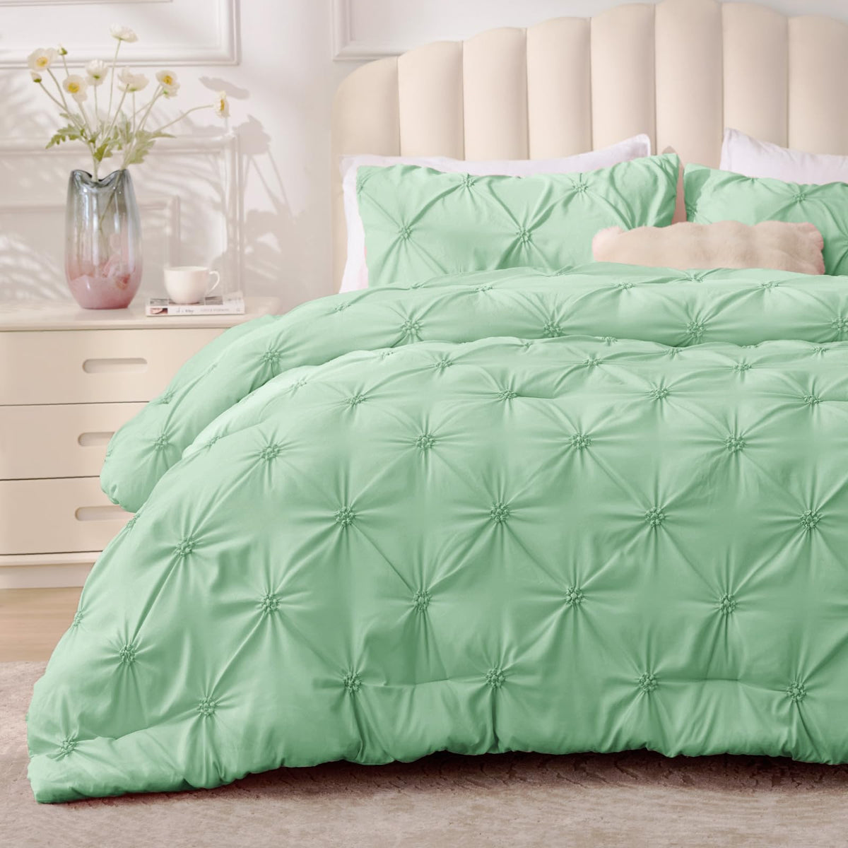 BEDELITE King Comforter Set Striped-Blush Pink,Fluffy & Soft Comforter