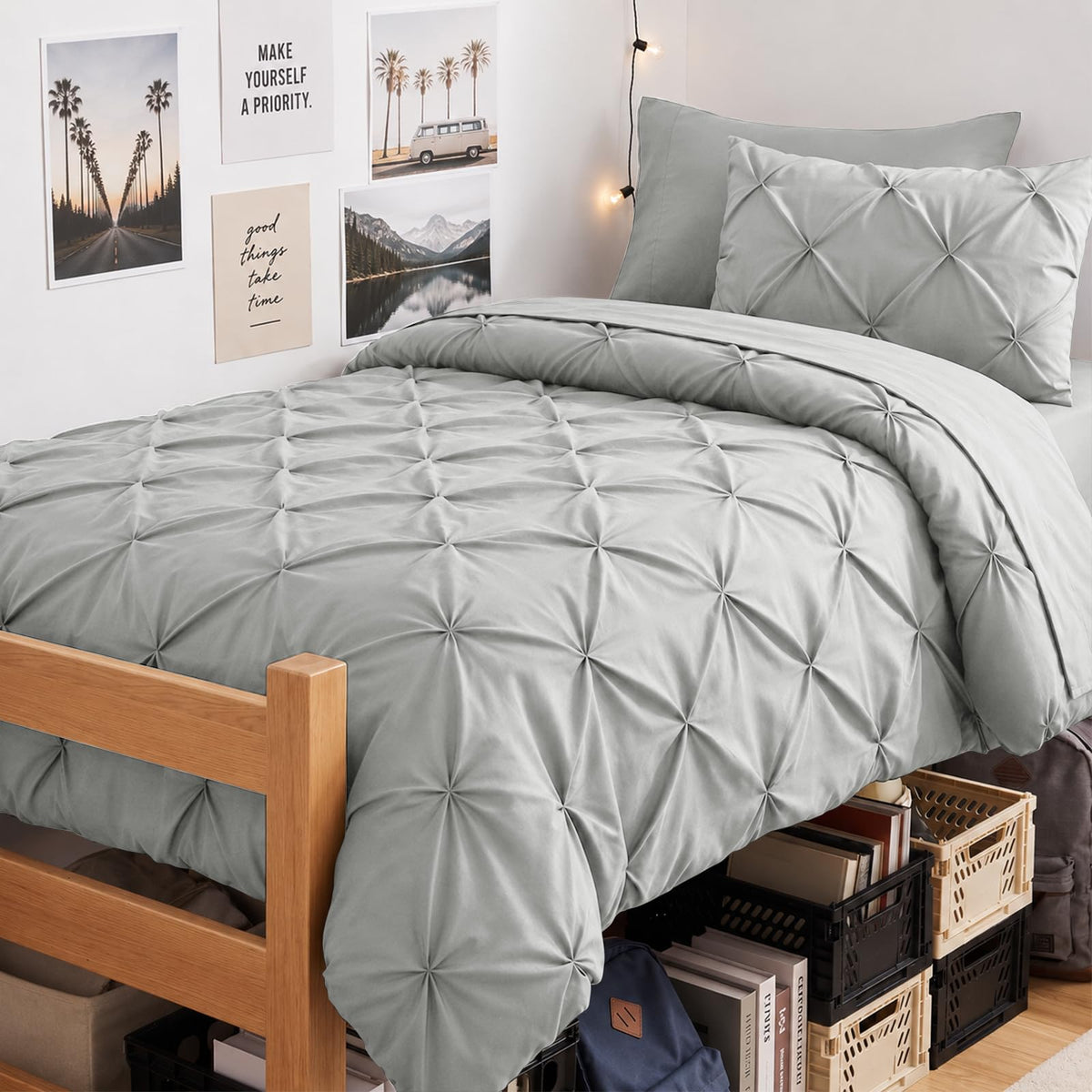 CozyLux Queen Comforter Set Black, 7 Pieces Pintuck Bed in a Bag