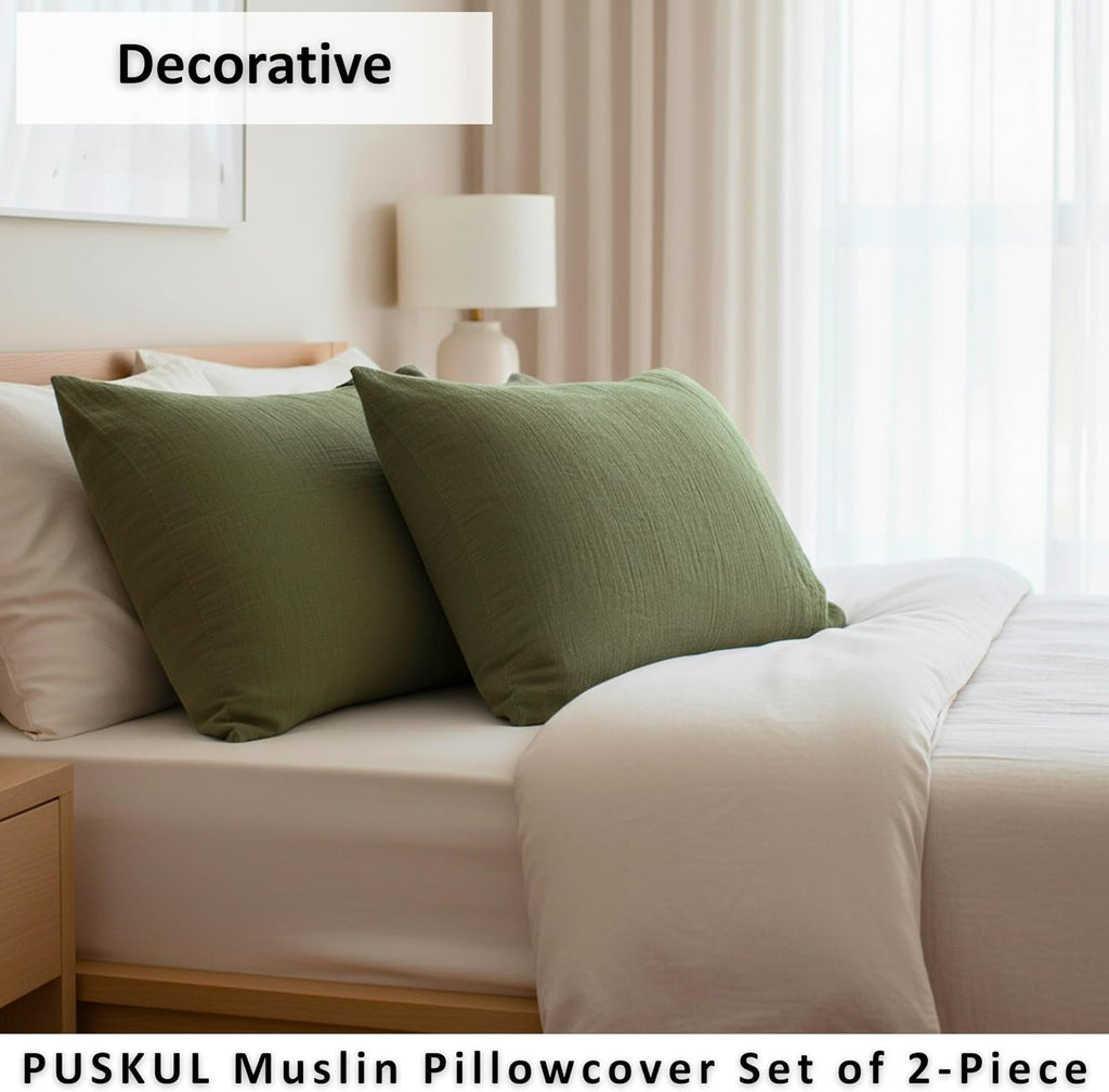 PÜSKÜL 2-Piece Natural 100% Turkish Cotton Muslin Pillowcase, Standard Size