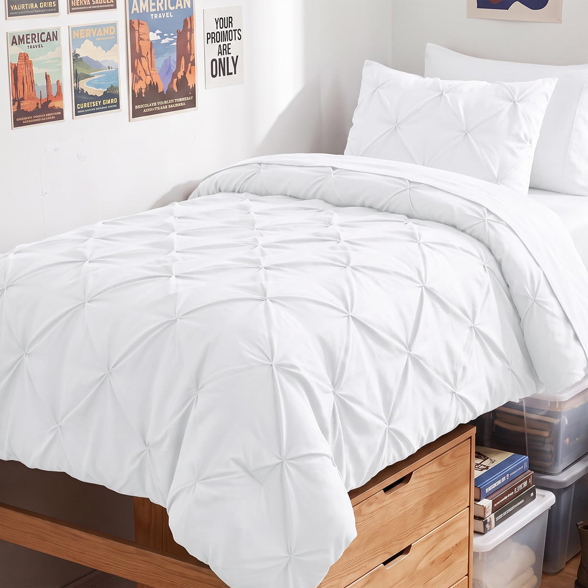 HIMEET Queen Comforter Set Black - 7 Pieces Pintuck Bed in a Bag