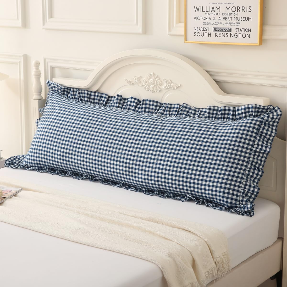 Silnuo Taupe/White Gingham Plaid Ruffled Pillow Covers Queen Size Set of 2